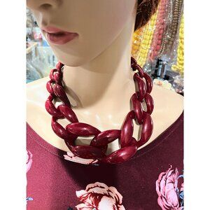 Acrylic chain link necklace burgundy garnet maroon chain necklace statement